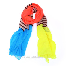 Fashion stripe print polyester voile long lady scarf